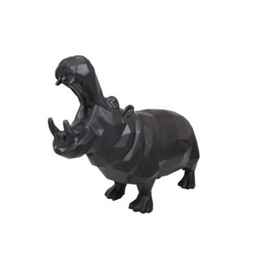 Matt Black Hippo Statue Indoor Resin Fiberglass Sculpture Decoration