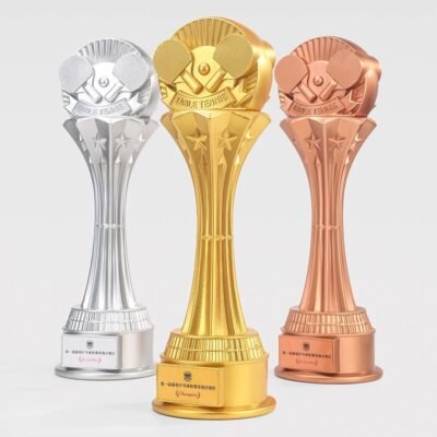 Exquisite Resin Metal Table Tennis Trophies with Racket Design