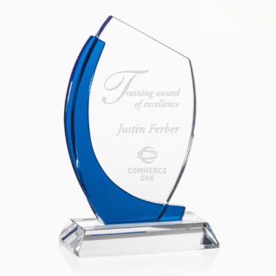 Personalized Fashion Slant Cut Transparent Blue Crystal Plaque Award