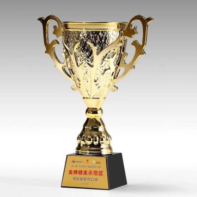 Gold-Plated Ornate Trophy with Intricate Handles Premium Corporate Award