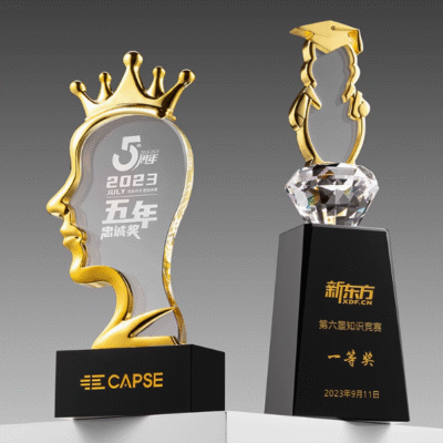 Premium Black Base Crystal Trophies with Gold Accents
