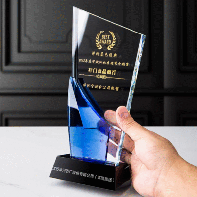 Premium Blue Crystal Trophy for Business Excellence Recognition