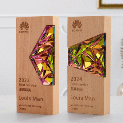 Personalized Plaque Rectangle Wooden Trophy with Multi Color Crystal Diamond