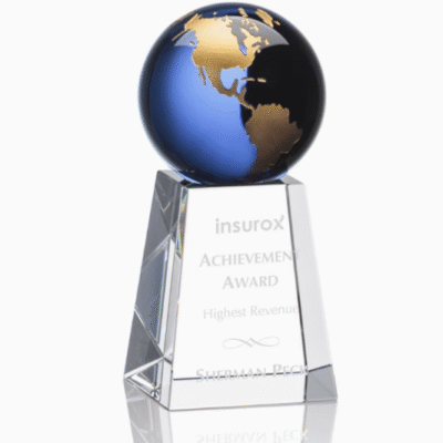 Handmade Creative Crystal Base Custom Globe Design Award Trophy