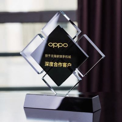 Wholesale Customized Logo Rhombic Shape Black Crystal Trophy Award